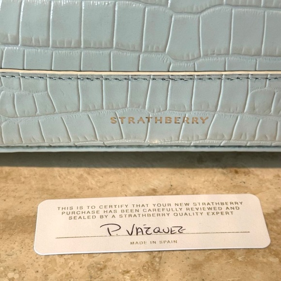 Authentic Strathberry Dome Mini Crocodile Embossed Handbag in Vanilla - Picture 11 of 14